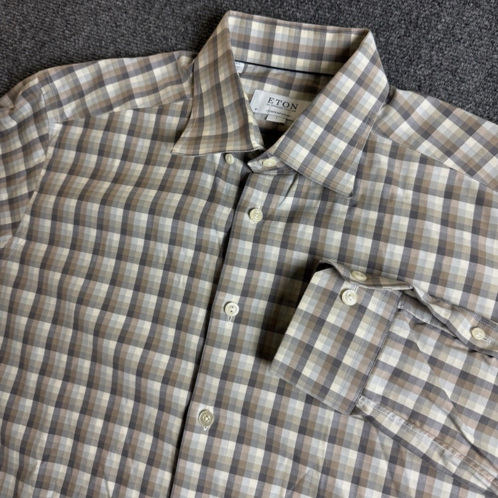 Eton Shirt Large 41/16 Contemporary Plaid Button Down Long Sleeve Dress Men's
